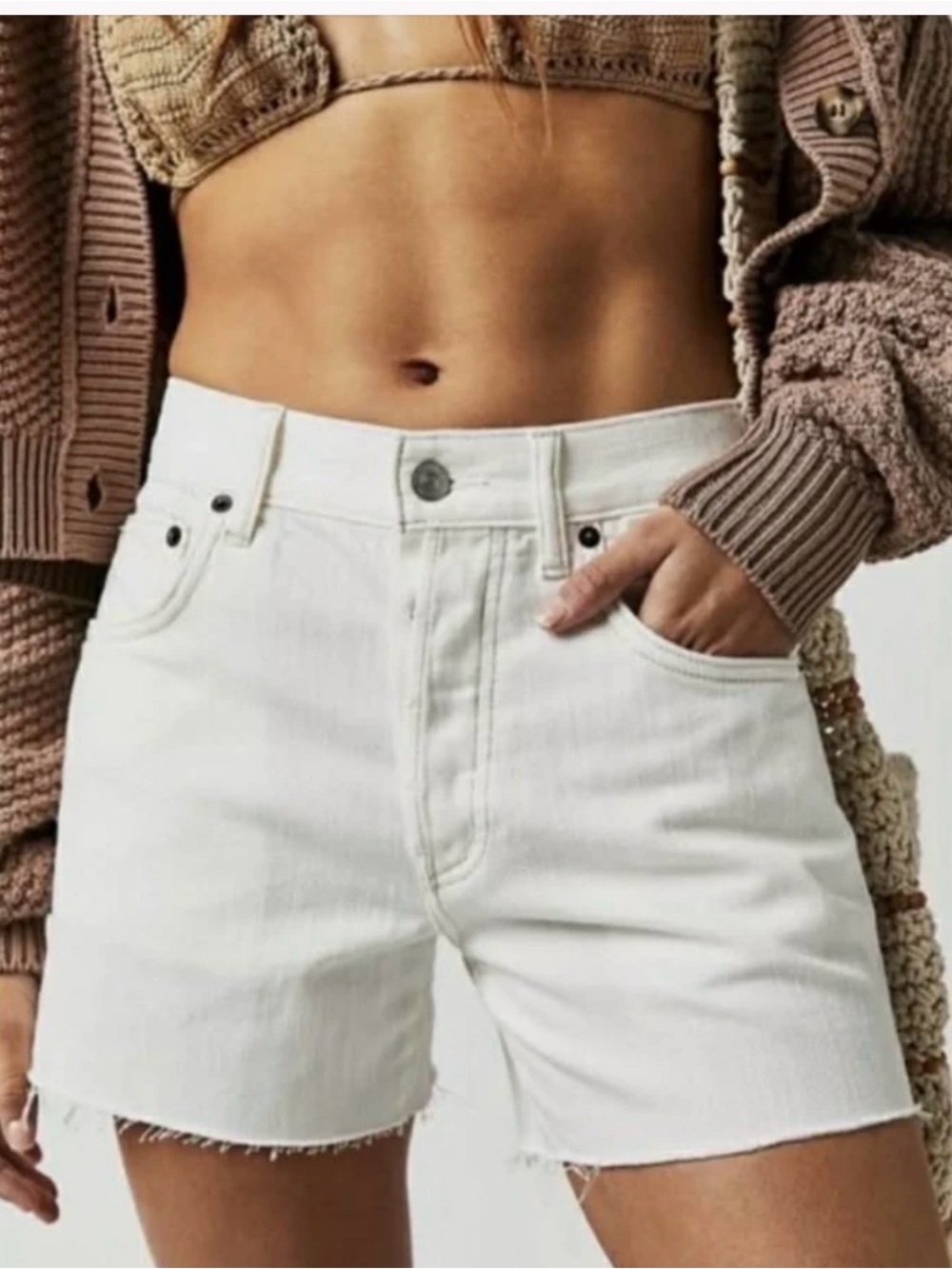 We The Free Cream Denim Cutoff Shorts